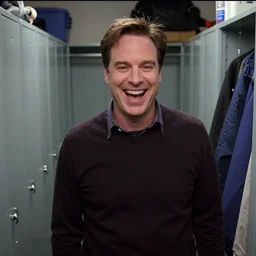 security cam footage of dwight schrute inside a storage closet, laughing maniacally