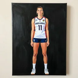 karch kiraly, avp, full body portrait, acrylic paint on canvas by tracy levesque, black background, trending on artstation
