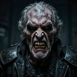 insane old man in dark steel menace complex mouth