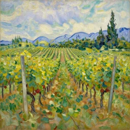 trending on artstation, an idyllic vineyard, oil on canvas, in the style of Vincent van Gogh