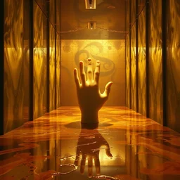a room of oil, water caustics, the giant hand is inside, euphoria, transcendence, film still from the movie directed by denis villeneuve and david cronenberg with art direction by salvador dali and dr. seuss