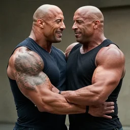 dwayne johnson holding vin diesel in a headlock