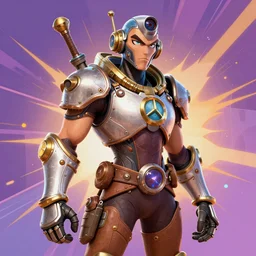 avatar of overwatch main character steampunk paint concept Blizzard pixar maya engine on stylized background splash comics global illumination lighting artstation
