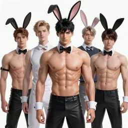 anime digital fit young man in stylized bunny suit ruan jia, craig mullins, sakimi, ilya kuvshinov, best selling expert art, global illumination volumetric lighting, realistic shading, highly detailed
