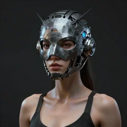 3 d sexy beautiful woman head made of mech mask rendered in unreal engine, cyberpunk, dark scifi, matte painting, painted by mihai muscan