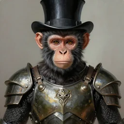 photorealistic painting of an attractive monkey with a top hat, partially clothed in metal-plated battle armor, olive skin, long dark hair, beautiful bone structure, symmetrical face, perfect eyes, intricate, elegant, digital painting, concept art, illustration, sharp focus, minimal artifacts, from Metal Gear, in the style of Ruan Jia and Mandy Jurgens, by Greg Rutkowski, trending on Artstation, award winning