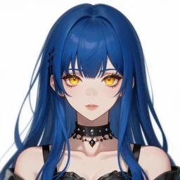 attractive long blue - haired girl with bangs gothic anime character with amber eyes, screenshot, anime, sharp focus, intricate, illustration, cell shaded, digital painting, highly detailed, concept art, matte, art by ilya kuvshinov and kyoto animation and wlop, anime character, and greg rutkowski, studio quality, masterpiece