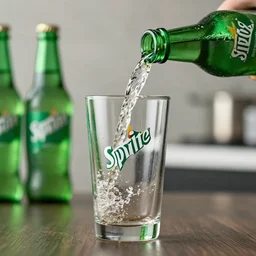 Sprite being poured into a glass, 4K professional photograph, depth of field