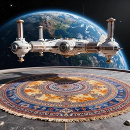 “Epic futuristic Persian space station on Earth orbit, elegant, colourful, textured like a carpet, 4k HDR, stunning detailed picture, cinematography, Cinema 4D”