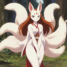 anime kitsune woman with a large fluffy tail by lariennechan