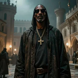 snoop dogg, an epic fantasy, Morrowind, Vivec City, dramatic lighting, cinematic, establishing shot, extremely high detail, art by banksy, cinematic lighting, artstation, by simon stalenhag