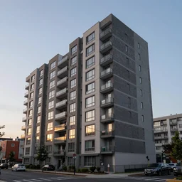 an apartment building at 9 am