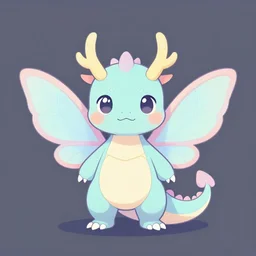 full body digital illustration of a pastel chibi dragon with butterfly wings, concept art, matte background, deviantArt, artstation