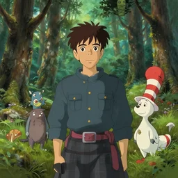 a studio ghibli style scottish highland caledonian forest. wild digital art pastelpiece masterpiece trending on artstation by noel fielding, beeple, james gunn, gorillaz, marvel studios and dr seuss. hyper detailed portrait with 4 k macrolens, curated by beeple, unreal engine, art station and emmy winning gorillaz.