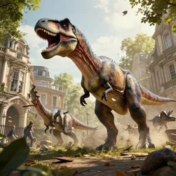 photo of dinosaurs rampaging through London
