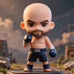 anime nendoroid of British Kickboxer Andrew Tate, bald, with stubble beard, fantasy, figurine