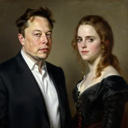 elon musk ( left ) and emma watson in an 1 8 5 5 painting by elisabeth jerichau - baumann. painting, oil on canvas