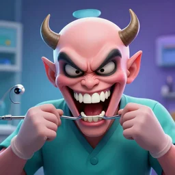 Evil Dentist pulling teeth