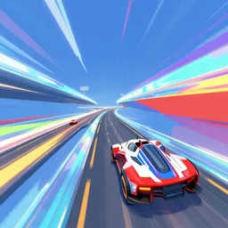 abtract flat colors. transparent holographic bg. motionblur. zoom lines. transparent holographic skyways. octane render of a screenshot from a futuristic sci - fi hovercar racing ps 4 videogame featuring floating roads. f - zero gx. san francisco rush 2 0 4 9. redout 2. wipeout series. energetic, lively electrifying.