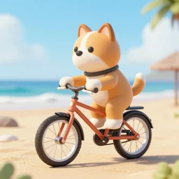 3 d render of a dog riding a bike on the beach, 8 k, intricate, detailed,