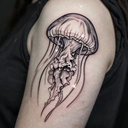 a jellyfish tattoo, intrincate, delicate, clean lines