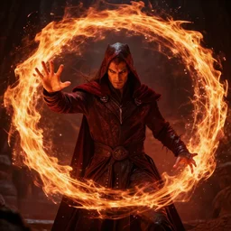 portrait, the dark fire wizard creating a portal, dramatic lighting, cinematic, establishing shot, extremly high detail, foto realistic, cinematic lighting, post processed, concept art, artstation, matte painting, style by eddie mendoza, raphael lacoste, alex ross