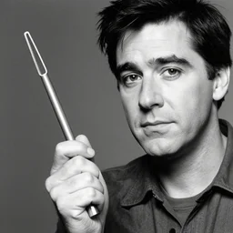 stunning bw film photograph of ( ( ( ( jim carrey holding a plumbus ) ) ) ), closeup, aperture 1. 2