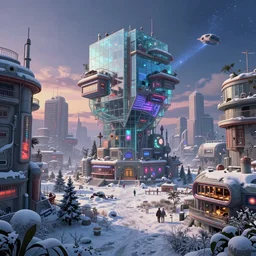 a beautiful hyperdetailed highly detailed nature school urbex by adolf loos, retro studio ghibli vice city scumm bar bladerunner 2 0 4 9 cyberpunk snowy landscape meadow made of glass at dusk architecture island dieselpunk cosmic tron, archdaily, wallpaper, highly detailed, trending on artstation.