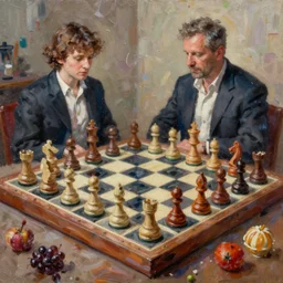 hyper detailed 3d render, Oil painting, a chessboard but the pieces are food items, by Jacek Yerka, Mariusz Lewandowski, Houdini algorithmic generative render, Abstract brush strokes, Masterpiece, Edward Hopper and James Gilleard, Zdzislaw Beksinski, Mark Ryden, Wolfgang Lettl, hints of Yayoi Kasuma, octane render, 8k