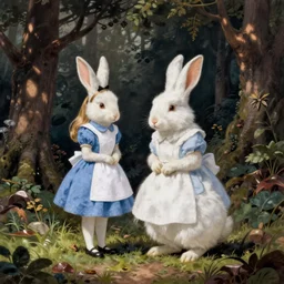 Alice and the White Rabbit in Wonderland, by gustave dore and william blake