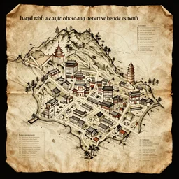 “ hand drawn map of a fantasy town on papyrus, traditional art, realistic, ultra detailed, gerard mercator, 4 k uhd, unreal engine 5, photoshop ”