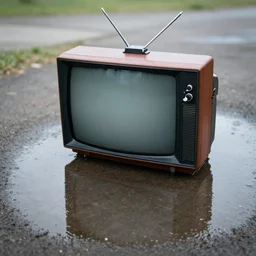a television in a puddle of water
