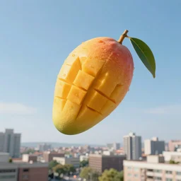 photo of mango flying above city