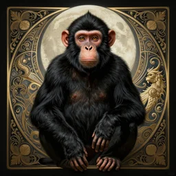 symmetry!! portrait of monkey! black monolith and moon in background, intricate, elegant, highly detailed, digital painting, artstation, concept art, smooth, sharp focus, illustration, art by artgerm and ross tran and greg rutkowski and alphonse mucha, 8 k
