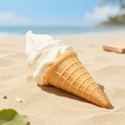 a giant ice cream cone laying at the beach