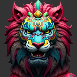colourful asian lion in the style of android jones, 1 6 k, ultra detailed, ultra intricate, artstation
