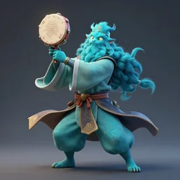 cyan spirit axie pet dances holding shaman tambourine like shaman, fantasy, studio ghibli, style artstation, style greg rutkowsk, octane render, unreal engine 6, epic game graphics, fantasy, ciberpunk, conceptual art, ray tracing