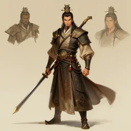 character concept art of a brave tribal king in ancient china