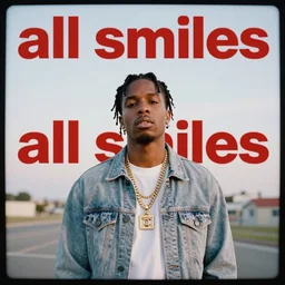 an album cover for the album all smiles by asap rocky, camcorder effect, ektachrome, wide angle, lens distortion, double - exposure, rephotography, light, dark, 3 d, spotlight, amoled, moody lighting, fog, cgi