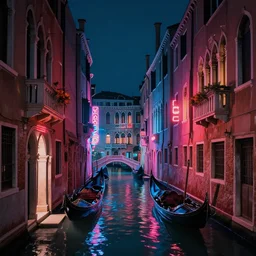 neon streets of venice, 4 k, award winning photo, cyberpunk style