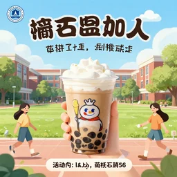 promotion poster for boba social event on college campus, digital art