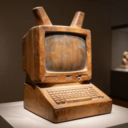 photo of fragmented Wood Mesopotamian sculpture of a Old Computer made of Wood, Wood!! (EOS 5DS R, ISO100, f/8, 1/125, Museum, postprocessed)