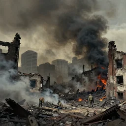 the smoldering ruins of cincinnati after world war iii, greg rutkowski, michal karcz, trending on artstation --height 1024