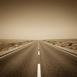 photo of a road with no end, sepia dust filling background, photorealistic, tonemapped