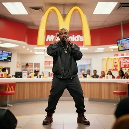 kanye west performing a live concert inside of a mcdonalds playplace