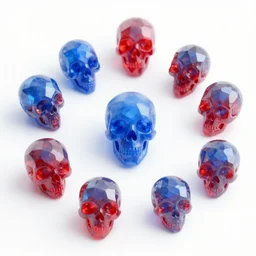 abstract tiny skulls crystal gemstone blue and red rendering, photorealistic, bright backround, photography, artstation