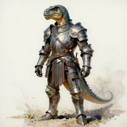 a oil / watercolor painting full body character portrait of a humanoid dinosaur knight / mercenary in the style of moebius in the style of leonard boyarsky trending on artstation deviantart pinterest detailed photorealistic highlights and shadow hd 8 k post - processing high resolution