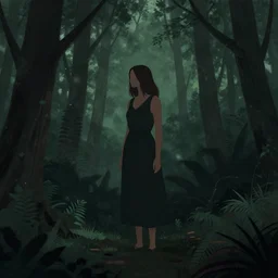 illustration, woman, forest, darkness