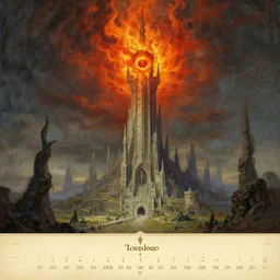 mordor, flaming eye of sauron above the tower of barad - dur, by alan lee, intricate, lord of the rings calendar, smooth, detailed terrain, oil painting, trending artstation, concept art, fantasy matte painting