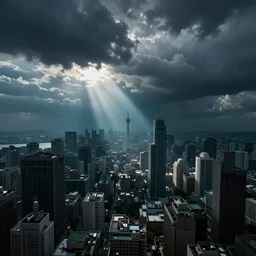 a city viewed from underwater